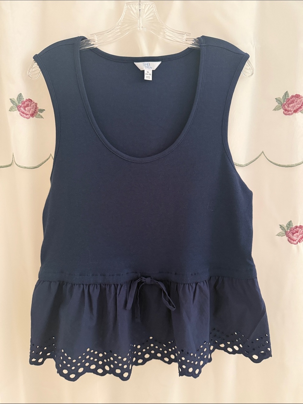 Time and Tru Navy Eyelet Peplum Tank